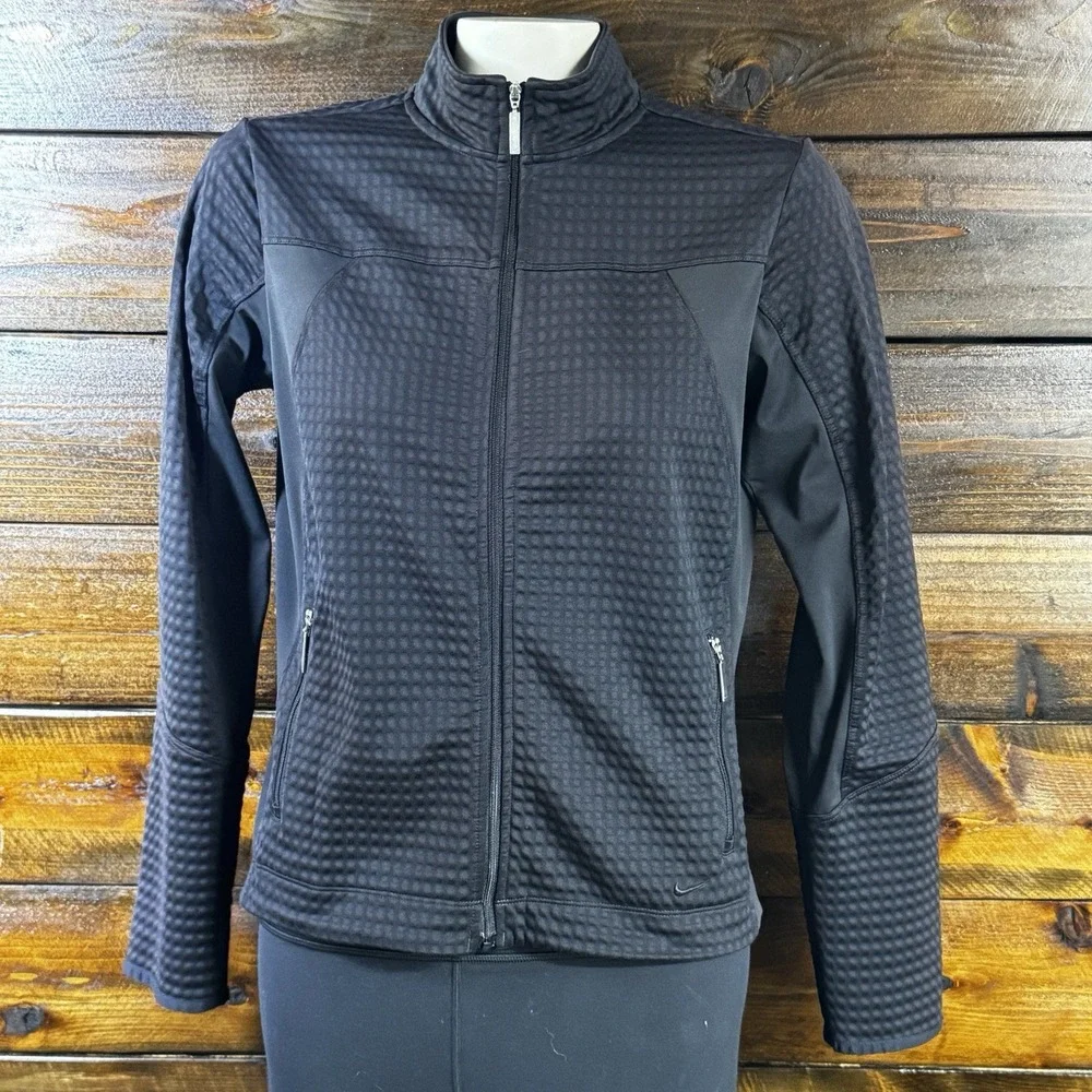 Nike Fit Dry Women's Dot Waffle Knit Golf Jacket Black Dry Fit Small 38